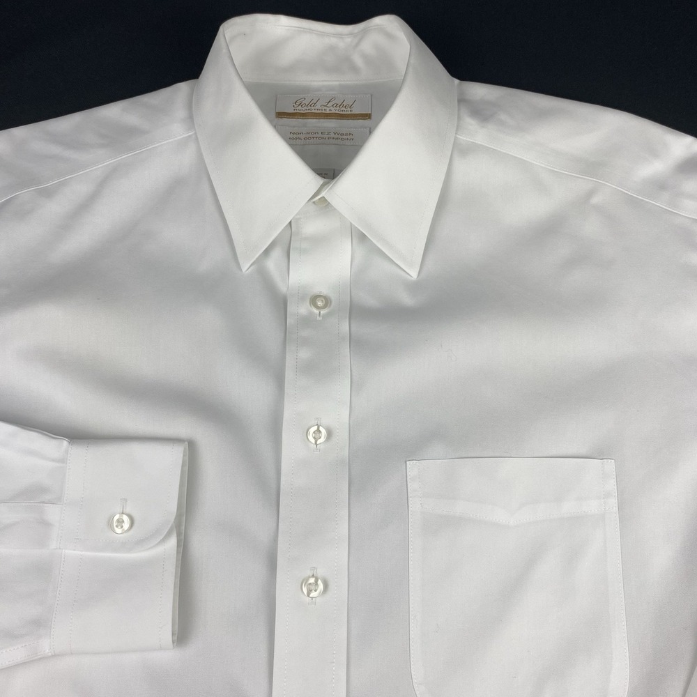 Roundtree & Yorke Gold Label Dress Shirt Mens 16-35 White Regular Fit No Iron